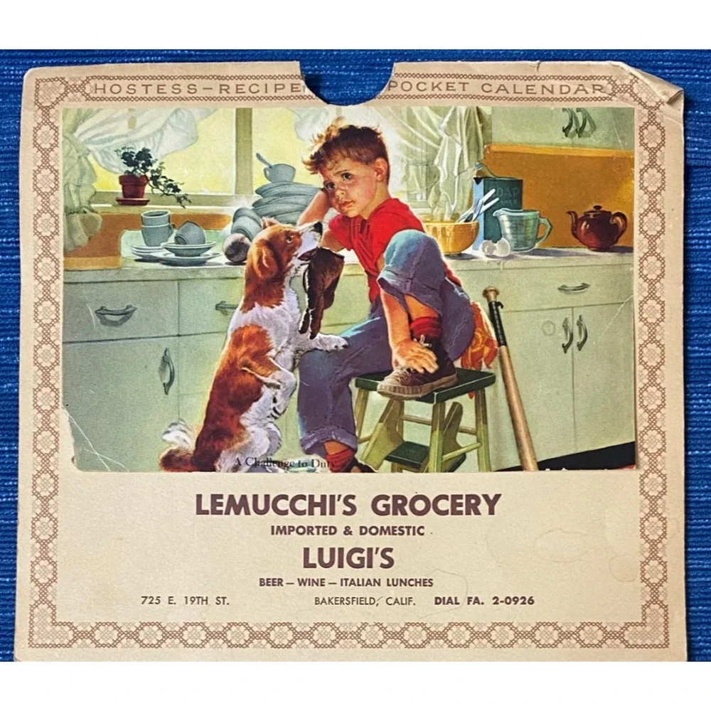 1957 Lemucchi's Grocery Luigi's Restaurant Bakersfield CA Advertising Calendar